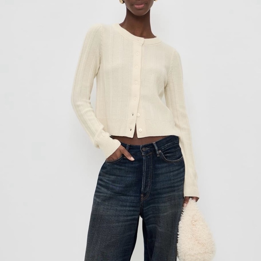 Reformation Lemon Cream Button-Up Hannah Wool Cardigan